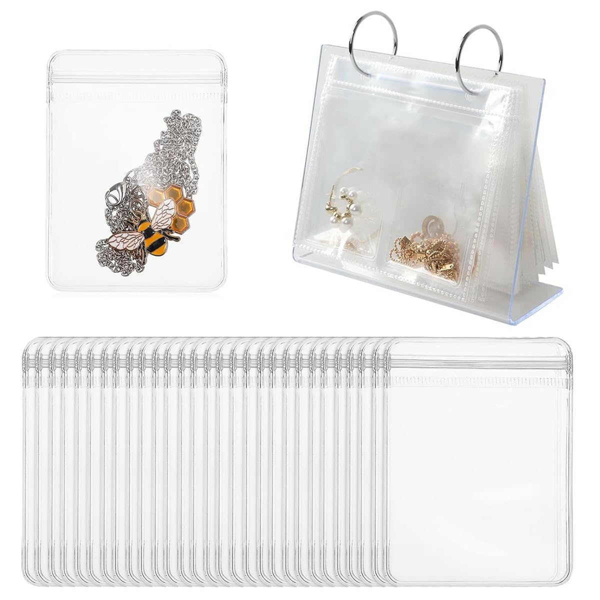 MAYCREATE Clear Acrylic Jewelry Organizer Stand for Women Girls with 30Pcs PVC Transparent Anti-oxidation Jewelry Storage Zipper Bag for Necklace Earrings Rings Bracelets MAYCREATE Clear Acrylic Jewelry Organizer Stand for Women Girls with 30Pcs PVC Transparent Anti-oxidation Jewelry Storage Zipper Bag for Necklace Earrings Rings Bracelets